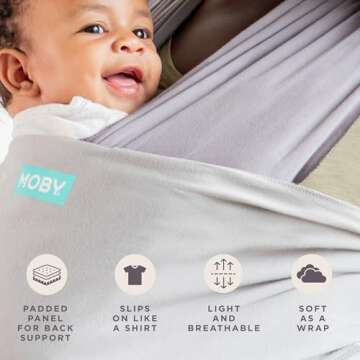Moby Baby Wrap Carrier Easy-Wrap for Newborns to Toddlers (8-33lbs), Infant Sling Carrier, Lightweight & Hands Free Design for Mom and Dad, Adjustable for All Body Types (Smoked Pearl)