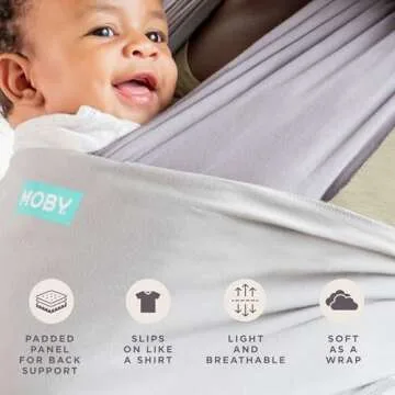 Moby Baby Wrap Carrier Easy-Wrap for Newborns to Toddlers (8-33lbs), Infant Sling Carrier, Lightweight & Hands Free Design for Mom and Dad, Adjustable for All Body Types (Smoked Pearl)