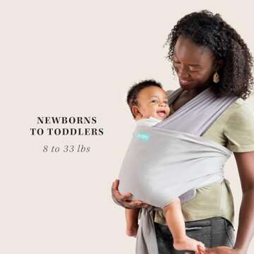 Moby Baby Wrap Carrier Easy-Wrap for Newborns to Toddlers (8-33lbs), Infant Sling Carrier, Lightweight & Hands Free Design for Mom and Dad, Adjustable for All Body Types (Smoked Pearl)
