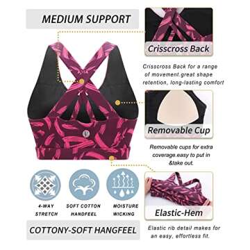 RUNNING GIRL Sports Bra for Women, Criss-Cross Back Padded Strappy Sports Bras Medium Support Yoga Bra with Removable Cups (WX2353D-Freedom Red, S)