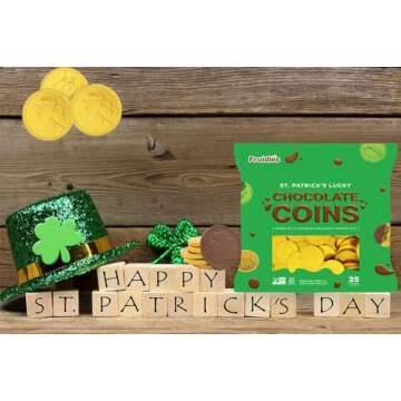 St. Patrick's Day 25 Chocolate Coins Gold Shamrock Coins Foils, Belgian Milk Chocolate Clover Coins Bag Nut-Free (25-Pack)