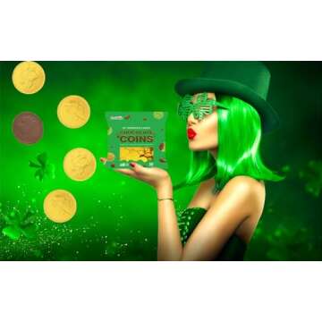 St. Patrick's Day 25 Chocolate Coins Gold Shamrock Coins Foils, Belgian Milk Chocolate Clover Coins Bag Nut-Free (25-Pack)