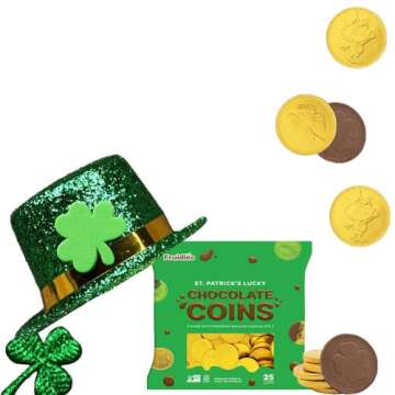 St. Patrick's Day 25 Chocolate Coins Gold Shamrock Coins Foils, Belgian Milk Chocolate Clover Coins Bag Nut-Free (25-Pack)