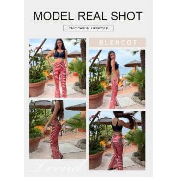 BLENCOT Bell Bottoms for Women High Waisted Wide Leg Palazzo Pants Bling Sequin Flared Trousers Red M