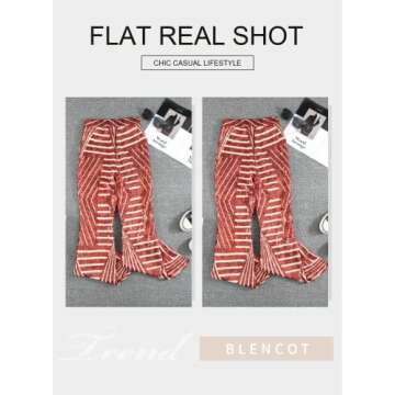 BLENCOT Bell Bottoms for Women High Waisted Wide Leg Palazzo Pants Bling Sequin Flared Trousers Red M