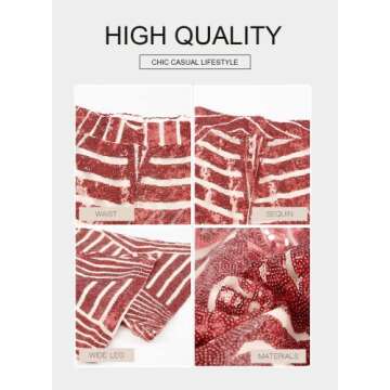 BLENCOT Bell Bottoms for Women High Waisted Wide Leg Palazzo Pants Bling Sequin Flared Trousers Red M