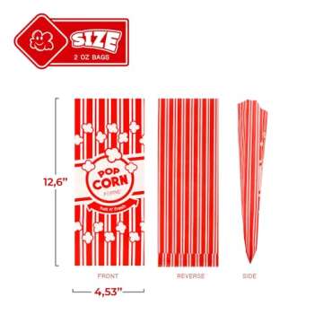 Poppy's Paper Popcorn Bags - 200 1oz Concession-Grade Bags, Popcorn Machine Accessories for Popcorn Bars, Movie Nights, Concessions