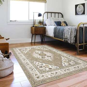 B BENRON Soft Living Room Rug 4x6, Brown, Thin Rugs for Bedroom, Floral Rug with Memory Foam, Low-Pile Area Rug Home Decor