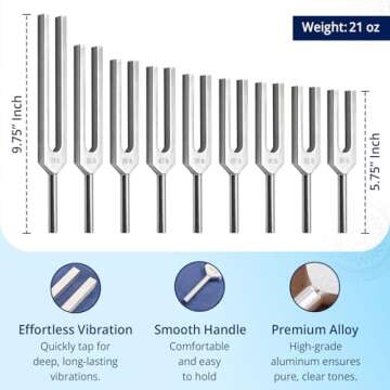 Solfeggio Tuning Forks Set for Healing – 9 Chakra Frequencies 174Hz to 963Hz | Precision-Machined Aluminum Alloy | Made in USA | Chakra Healing, Sound Therapy, Reiki, Yoga, Energy Balancing Tools.