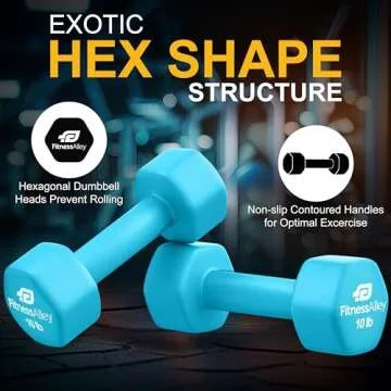 Fitness Alley Neoprene Coated 10lb Workout Dumbbells set of 2 – Anti Roll, Non Slip with Smooth Grip Fitness & Exercise Dumbbells – Hexagon Shaped Hand Weights for Women & Men – Best Choice for Gyms &