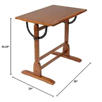 Studio Designs Vintage Wood Drafting Table in Rustic Oak - Adjustable Top