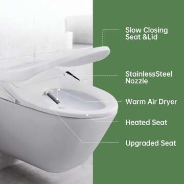 Inus N22 Electric Heated Bidet Toilet Seat Elongated, Warm Water, Smart Heated Water Luxury Bidet To...