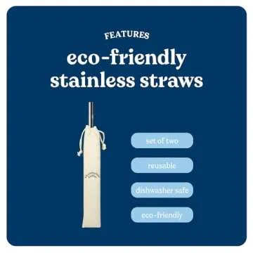 Chamberlain Coffee Eco-Friendly Stainless Steel Straws - Reusable & Dishwasher Safe - 2 Stainless Steel Straws