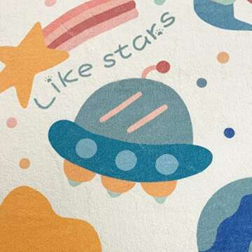 ABREEZE Play Mat, Faux Wool Kids Play Area Rugs 4' x 5.3' Kids Nursery Door Mat Soft Plush Non-Slip Childrens Carpet for Bedroom Living Room Kids Playroom，Space