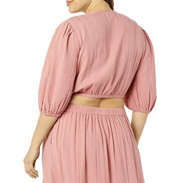 The Drop Women's Natasha Gauze Cropped Tie-Front Puff Sleeve Top