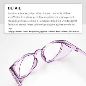 LeonDesigns Stylish Round Safety Glasses Anti-Fog Women | Fashion Eye Protection Blue Light Blocking...