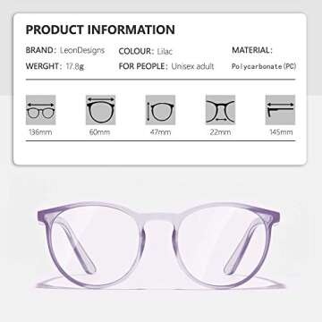LeonDesigns Stylish Round Safety Glasses Anti-Fog Women | Fashion Eye Protection Blue Light Blocking Glasses with Side Shields | Lab Clear Protection Goggles (Lilac)