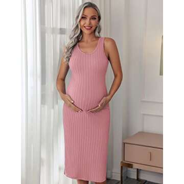 Ekouaer Women's Maternity Dress Rib Knit Sleeveless Baby Shower Dresses Casual Bodycon Pregnancy Clo...