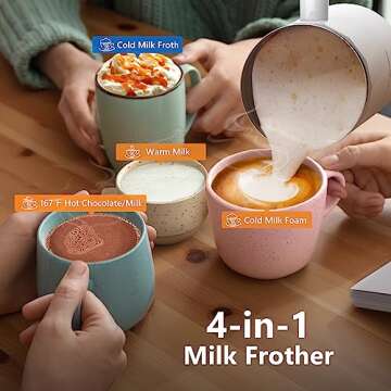 Milk Frother,4-in-1 Electric Frother for Coffee,Spacekey 10.1oz Milk Frother and Steamer,Milk Warmer Heats up to 167℉,Automatic Hot & Cold milk foamer with Buzzer for Latte,Cappuccino,Chocolate Milk