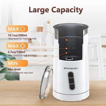 Milk Frother,4-in-1 Electric Frother for Coffee,Spacekey 10.1oz Milk Frother and Steamer,Milk Warmer Heats up to 167℉,Automatic Hot & Cold milk foamer with Buzzer for Latte,Cappuccino,Chocolate Milk