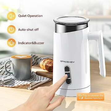 Milk Frother,4-in-1 Electric Frother for Coffee,Spacekey 10.1oz Milk Frother and Steamer,Milk Warmer Heats up to 167℉,Automatic Hot & Cold milk foamer with Buzzer for Latte,Cappuccino,Chocolate Milk