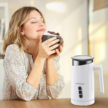 Milk Frother,4-in-1 Electric Frother for Coffee,Spacekey 10.1oz Milk Frother and Steamer,Milk Warmer Heats up to 167℉,Automatic Hot & Cold milk foamer with Buzzer for Latte,Cappuccino,Chocolate Milk