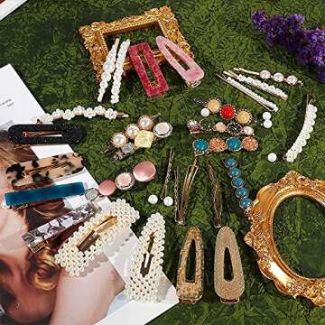 28 Pcs Hair Clips for Girls, Hair Barrettes for Women|Pearl Hair Accessories-Acrylic Resin Bobby Pins,Sweet Handmade Hairpin Headwear