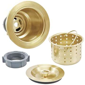 KONE 3-1/2 Inch Gold Sink Drain, Durable Stainless Steel Brass Kitchen Sink Drain Assembly Kit with ...