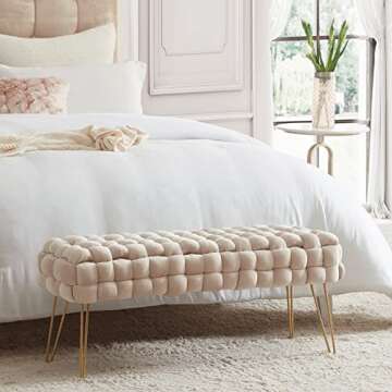 Ornavo Home Mirage Modern Velvet Ottoman with Gold Legs