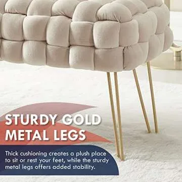 Ornavo Home Mirage Modern Velvet Ottoman with Gold Legs