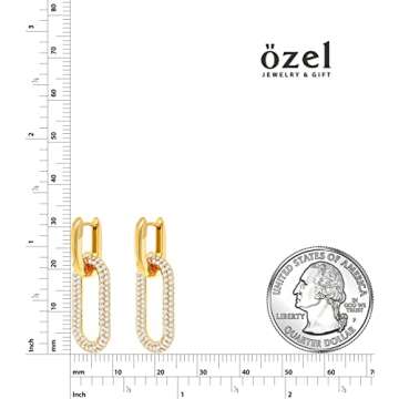 OZEL – CZ Chain Link Dangle Earrings for Women with Cubic Zirconia Stones – 14k Yellow Gold or White Gold Plated Square Oval Round U Shape (G3C0807-2)