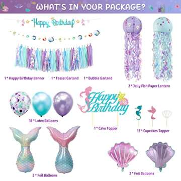 Mermaid Birthday Party Decorations Supplies Banner Tassel Garland Bubble Garland Hanging Jelly Fish ...