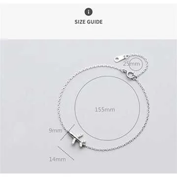 Dtja Crystal Airplane Bracelet for Women Sterling Silver Cute Delicate Fly Plane Adjustable Charm Link Bracelets Airline Jewelry Christmas Gifts Souvenir for Best Friend freedom Lover Wanderlust