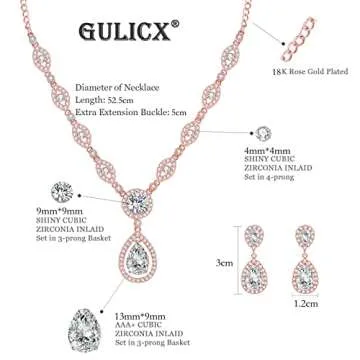 GULICX Jewelry Set for Womens, Rose Gold Plated Teardrop Rhinestone Wedding Bridesmaid Prom Jewelry ...