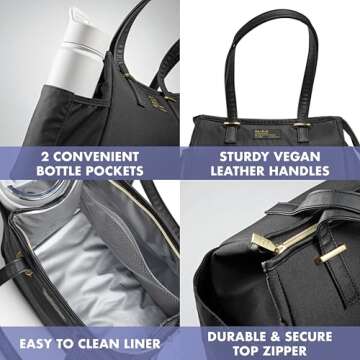 Fit & Fresh Lunch Bag For Women, Insulated Womens Lunch Bag For Work, Stain-Resistant, Lightweight, Large Lunch Box For Women, Zipper, Copley Black