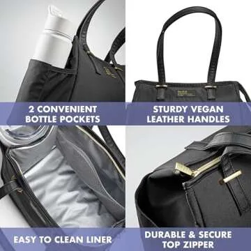 Fit & Fresh Lunch Bag For Women, Insulated Womens Lunch Bag For Work, Stain-Resistant, Lightweight, Large Lunch Box For Women, Zipper, Copley Black