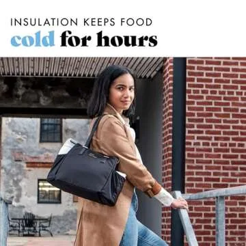 Fit & Fresh Lunch Bag For Women, Insulated Womens Lunch Bag For Work, Stain-Resistant, Lightweight, Large Lunch Box For Women, Zipper, Copley Black