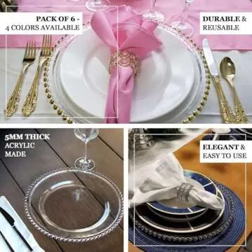 Efavormart 6 Pack 12" Silver Clear Acrylic Round Charger Plates With Beaded Rim Dinner Charger Plates