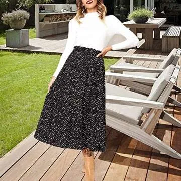 Exlura Polka Dot High Waist Midi Skirt with Pockets