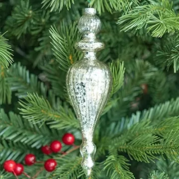 Beautiful Mercury Glass Finial Ornaments Set for Holiday Decor