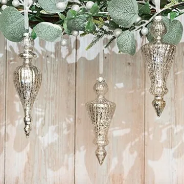 Beautiful Mercury Glass Finial Ornaments Set for Holiday Decor