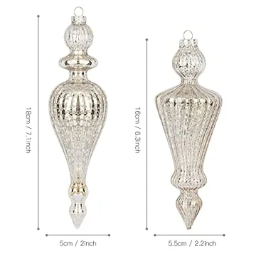 Beautiful Mercury Glass Finial Ornaments Set for Holiday Decor