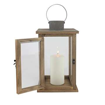 Stonebriar SB-5174B Rustic 12.5" Wooden Candle Lantern, Large, Brown