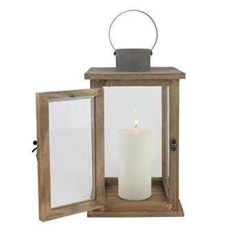 Stonebriar SB-5174B Rustic 12.5" Wooden Candle Lantern, Large, Brown