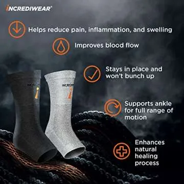Incrediwear Ankle Sleeve – Brace for Joint Pain Relief, Sprained Support, Arthritis, Inflammation and Circulation, Support Women Men (Grey, Large)