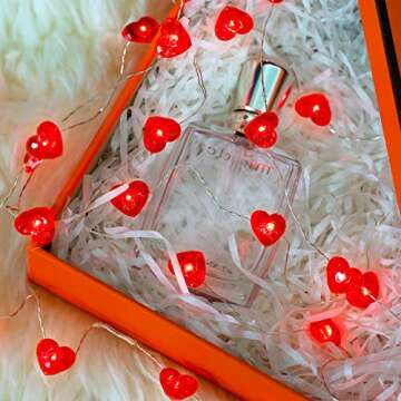 BOHON Valentine Day Decorations 10 ft 40 LEDs Red Heart Shaped Twinkle Fairy String Lights Battery Operated for Kids Bedroom Wedding Indoor Party Valentine's Day Mother's Day Decor with Remote