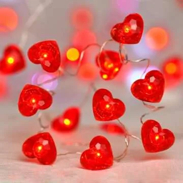 BOHON Valentine Day Decorations 10 ft 40 LEDs Red Heart Shaped Twinkle Fairy String Lights Battery Operated for Kids Bedroom Wedding Indoor Party Valentine's Day Mother's Day Decor with Remote