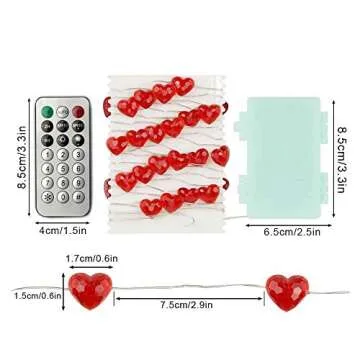 BOHON Valentine Day Decorations 10 ft 40 LEDs Red Heart Shaped Twinkle Fairy String Lights Battery Operated for Kids Bedroom Wedding Indoor Party Valentine's Day Mother's Day Decor with Remote