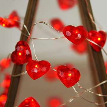 BOHON Valentine Day Decorations 10 ft 40 LEDs Red Heart Shaped Twinkle Fairy String Lights Battery Operated for Kids Bedroom Wedding Indoor Party Valentine's Day Mother's Day Decor with Remote