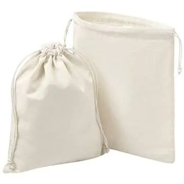 DR 100 Percent Cotton Muslin Drawstring Bags 12-Pack For Storage Pantry Gifts - Unbleached (8 x 10 inch, Beige)